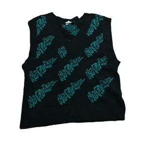 No Fear x H&M Sweater Vest Size M Black Green Knit Punk Y2K Sleeveless V-Neck